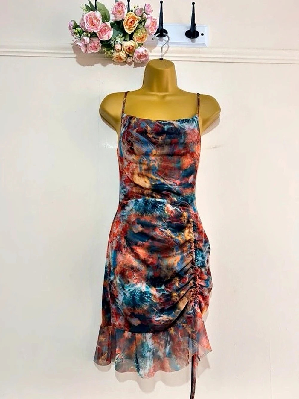 Abstract Mini Dress in Blue & Red